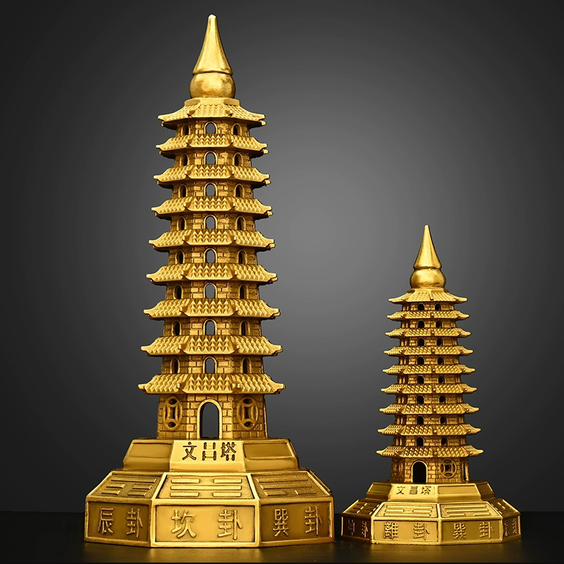 Pure Copper Nine-layer Wenchang Tower Bronze Statue Ornaments Brass Bagua Wenfeng Tower Desk Office Desktop Decorative Crafts