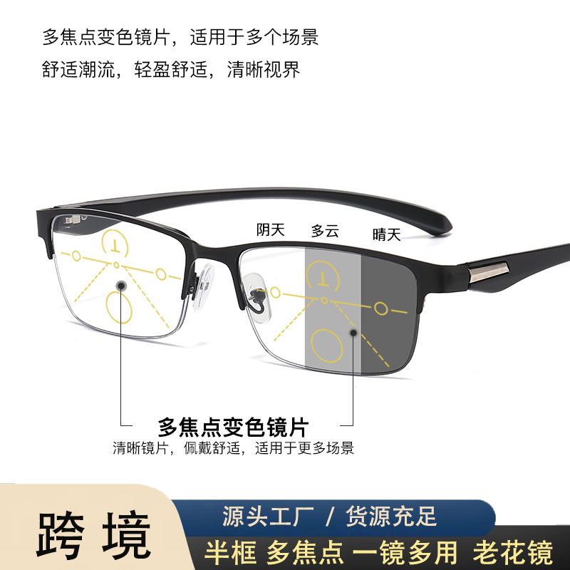 Светочувствительные очки для чтения с изменением цвета, автоматическое увеличение, универсальные бизнес-очки с полумаской, антиблю-лайт очки для чтения