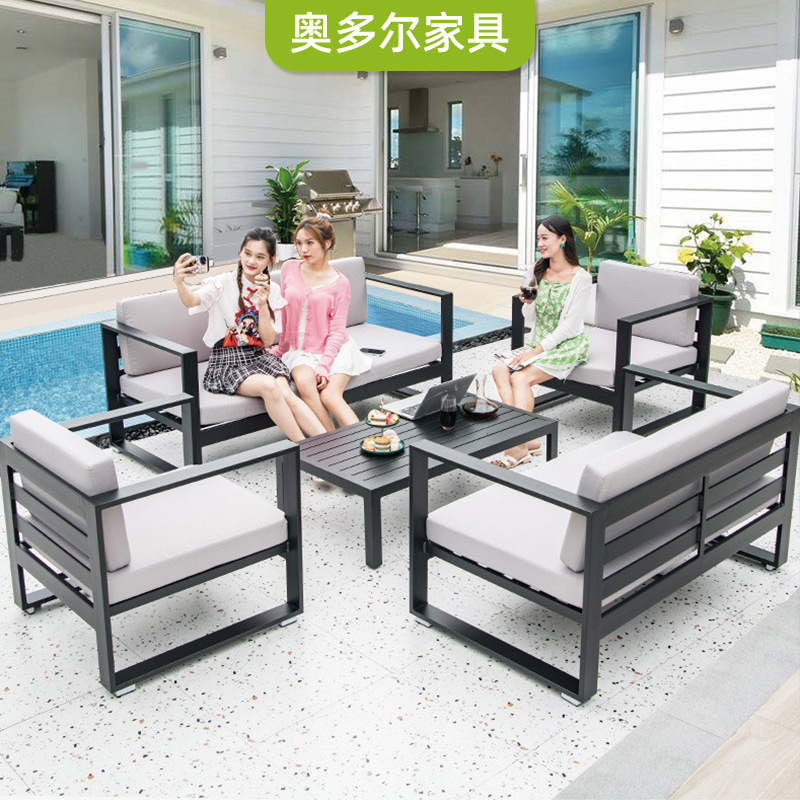 Софа из металла для улицы Nordic, водонепроницаемая, с защитой от солнца, дизайнерская мебель для отелей, алюминиевый сплав