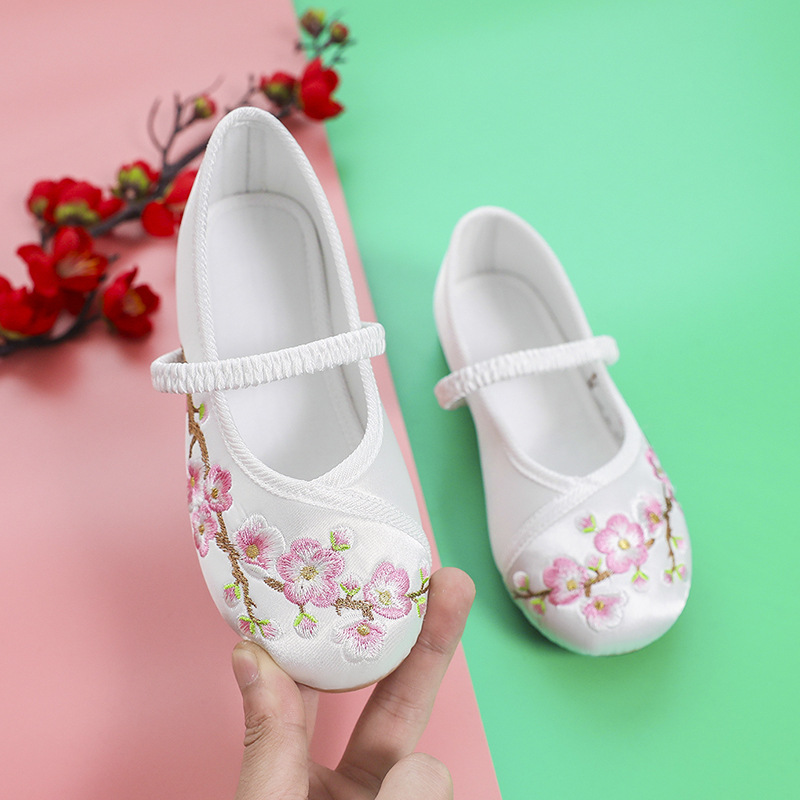 Hanfu Shoes Girls' Ancient Costume Children's Embroidered Shoes Ethnic Antique Baby Princess Cheongsam Shoes Old Beijing Cloth Shoes