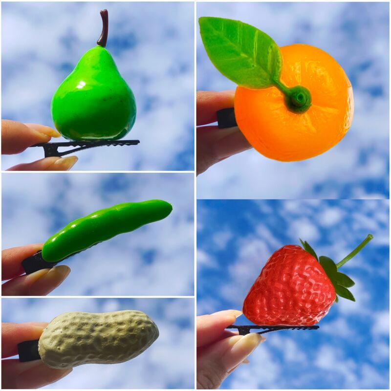 Simulated Fruit and Vegetable Hair Clips for Women, Cute and Funny Hair Clips, Broken Hair Clips, Forehead Popular Side Clips, Headwear Clips