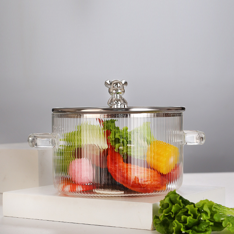 Glass Pot, High Borosilicate Transparent Glass Health Pot, Heat-Resistant Supplementary Food Soup Pot, Double-Handle Glass Instant Noodle Pot, Milk Pot