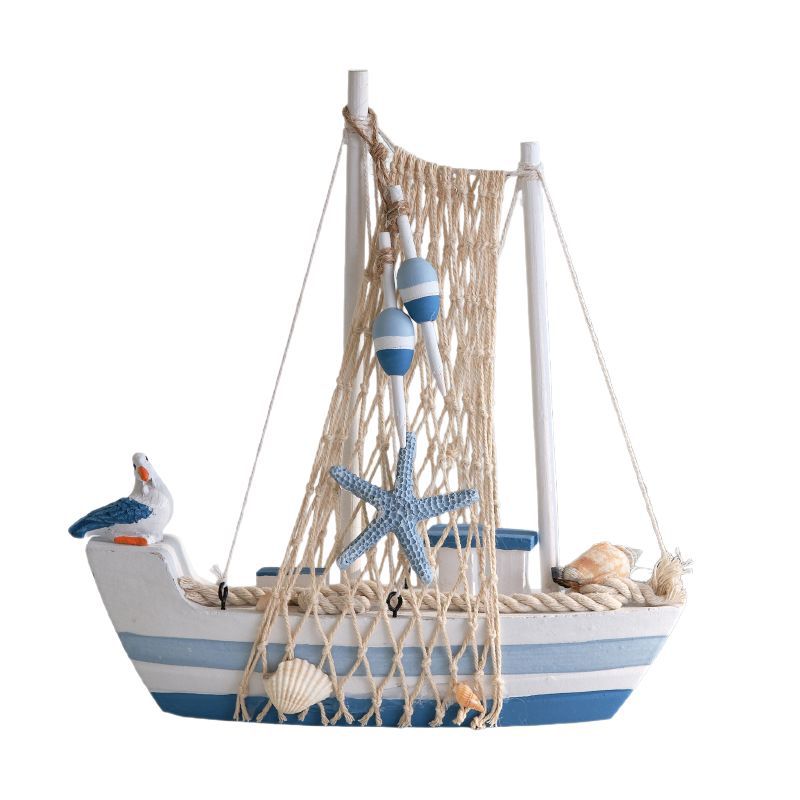 Mediterranean Sailing Model Smooth Sailing Ornaments Wooden Seabird Boat Craft Boat Desk Ocean Wind Decoration