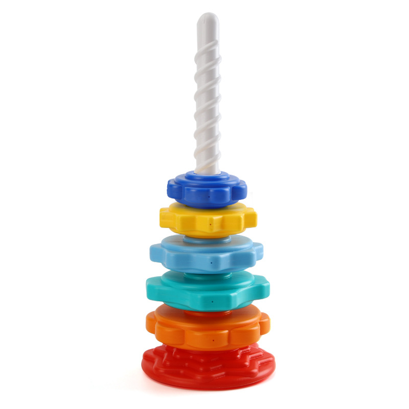 Rainbow Tower Turn Stacking Music Color Ring Infant Baby Educational Early Education Toy Building Blocks Shape Matching