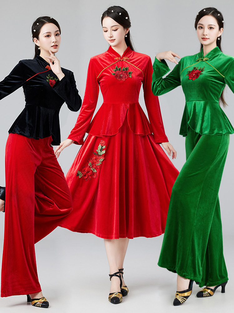 New Square Dance Clothing Xizang Ethnic Style Embroidery Middle-aged and Elderly Classical Dance Table Performance Clothing suit Women's Clothing