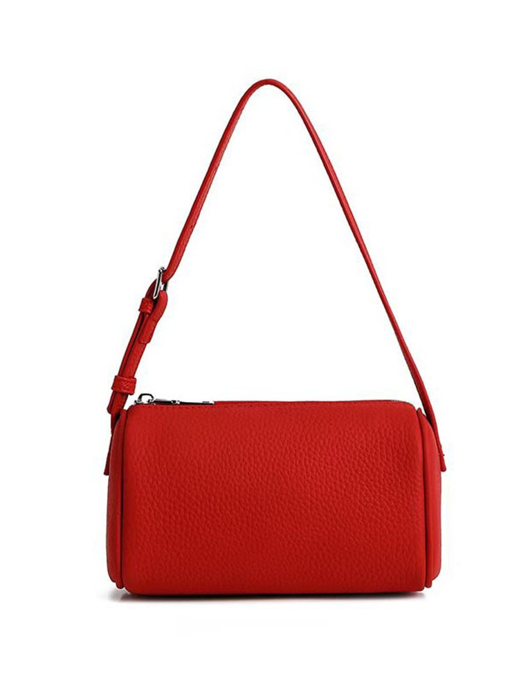 Cross-Border Genuine Leather Women's Bag Round Handbag First Layer Cowhide Simple Versatile Armpit Shoulder Bag Pillow Crossbody Small Bag