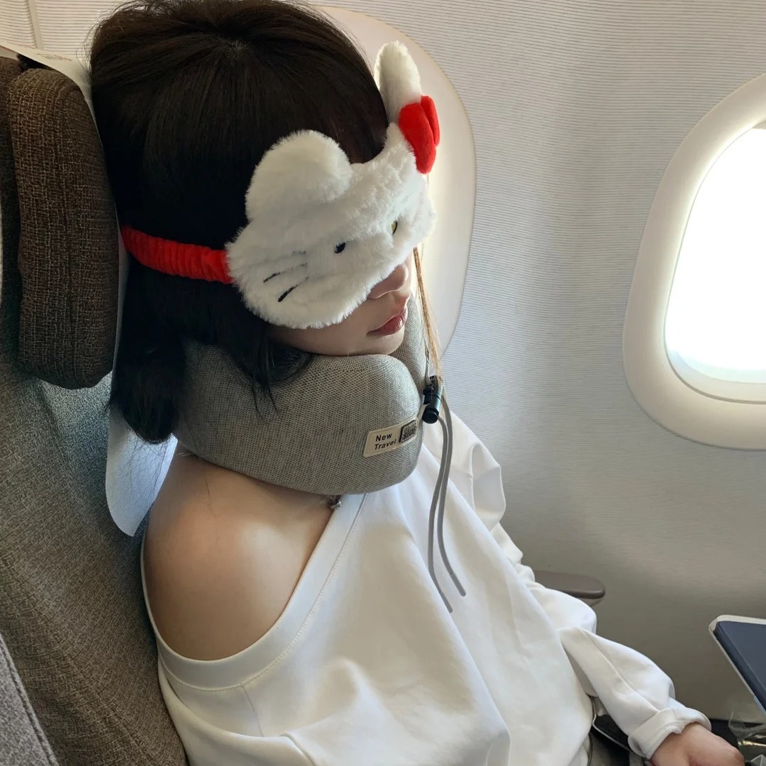 Ins Style Girly Heart Kitty Cute Eye Mask Sleep Plush Soft Eye Mask Nap Blackout Elastic Sleep