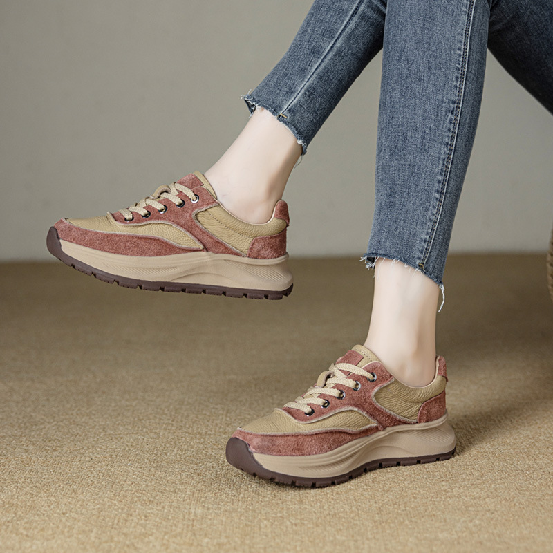 Genuine Leather Forrest Gump Shoes Women's 2025 New All-match Thick Sole Red Bodyhead Layer Cowhide Shoes Vintage plus size Women's Shoes