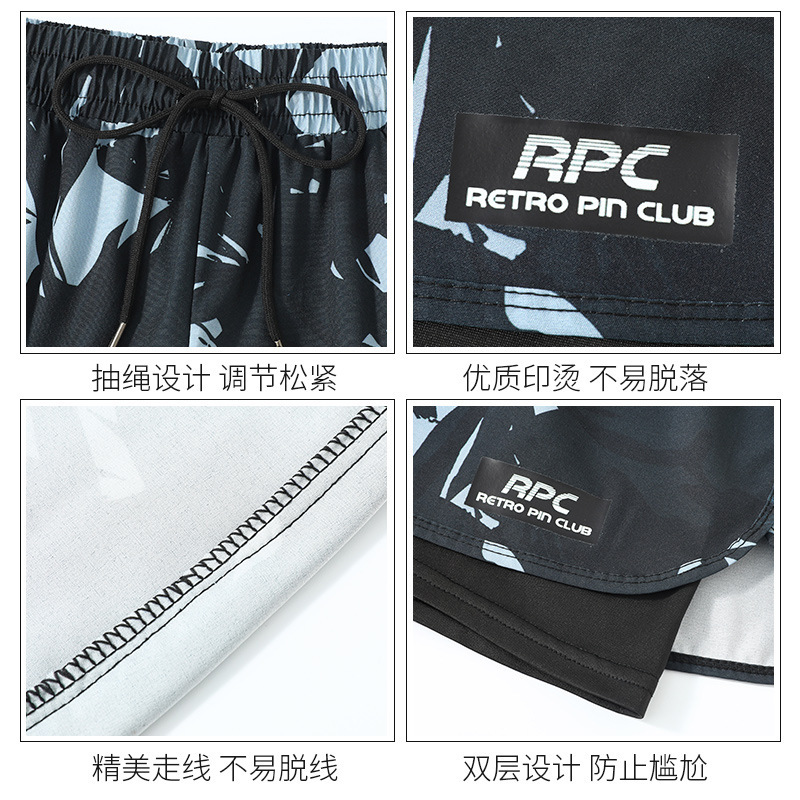 Adult double-layer swimming trunks men's boxer five-point swimsuit anti-embarrassment new professional beach adult swimming equipment