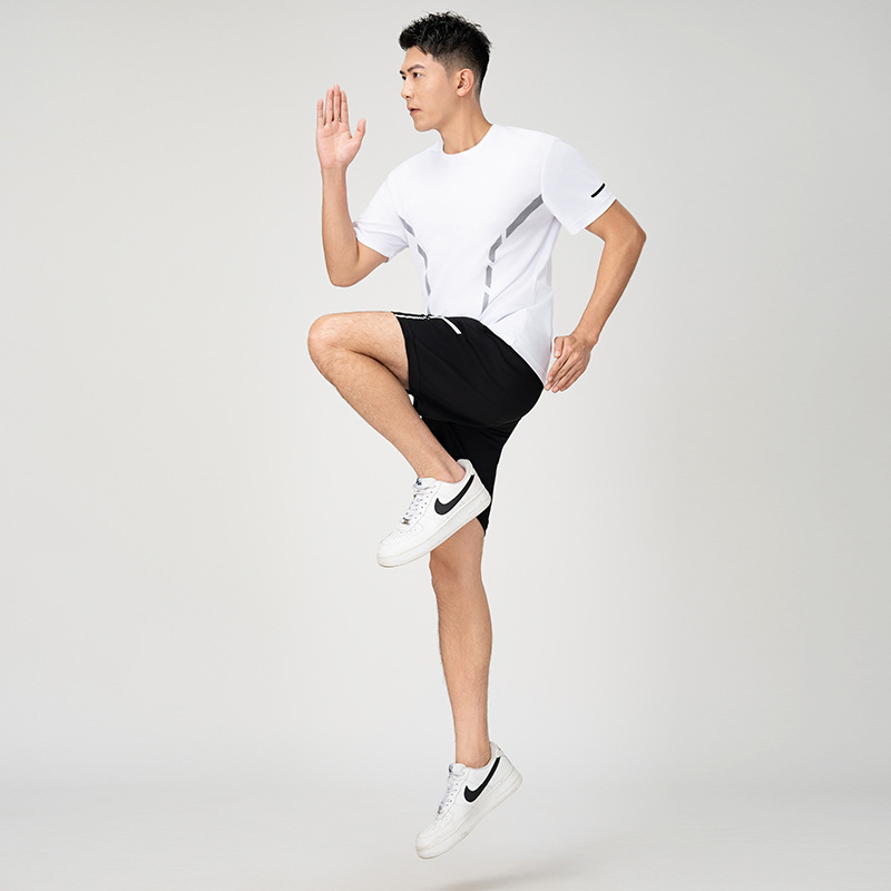 Summer Men's Large Size Ice Silk Thin Short-Sleeved Shorts Two-Piece Set Casual T-Shirt Set with Cool Feel 68