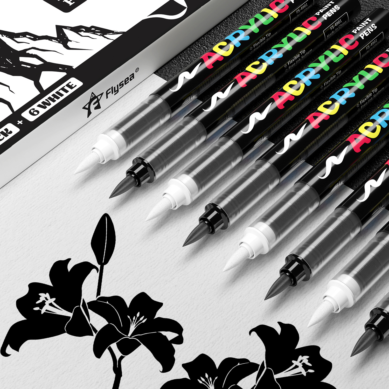 Overseas Direct Liquid Black and White Soft Tip Acrylic Pen for Journaling, High-Gloss Art, Special Black Card Painting, DIY Album, Water-Based