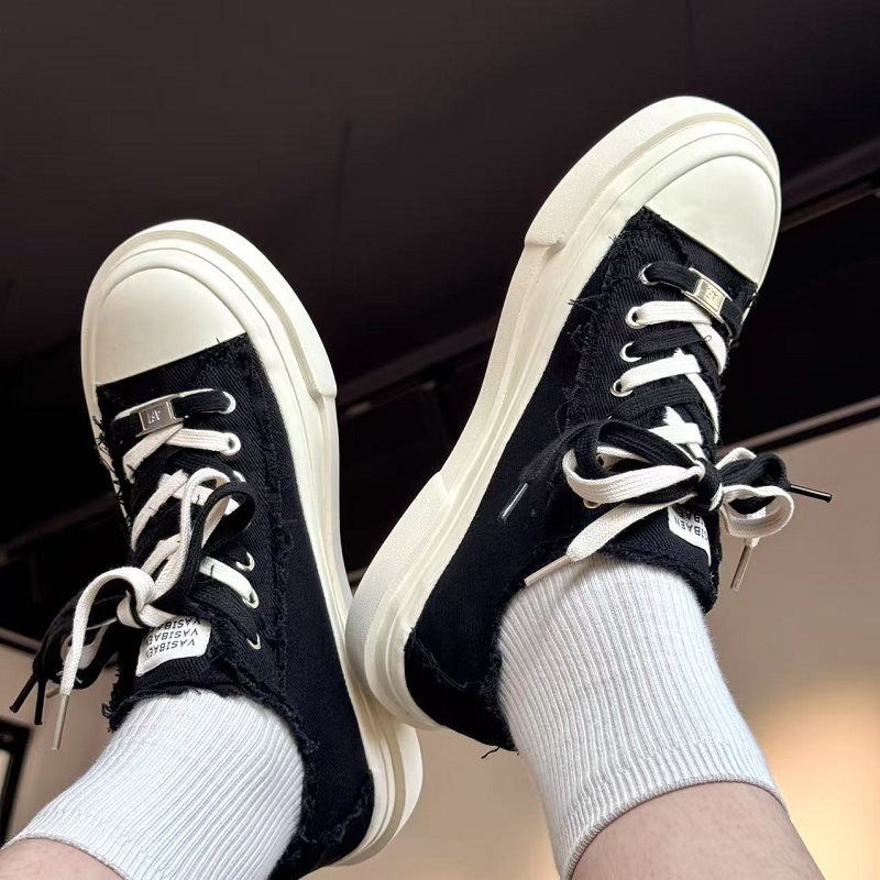 Vasibaen Niche Design Men's Shoes Thick-Soled 2025 Summer Canvas Shoes Retro Double Shoelaces Versatile Casual Shoes