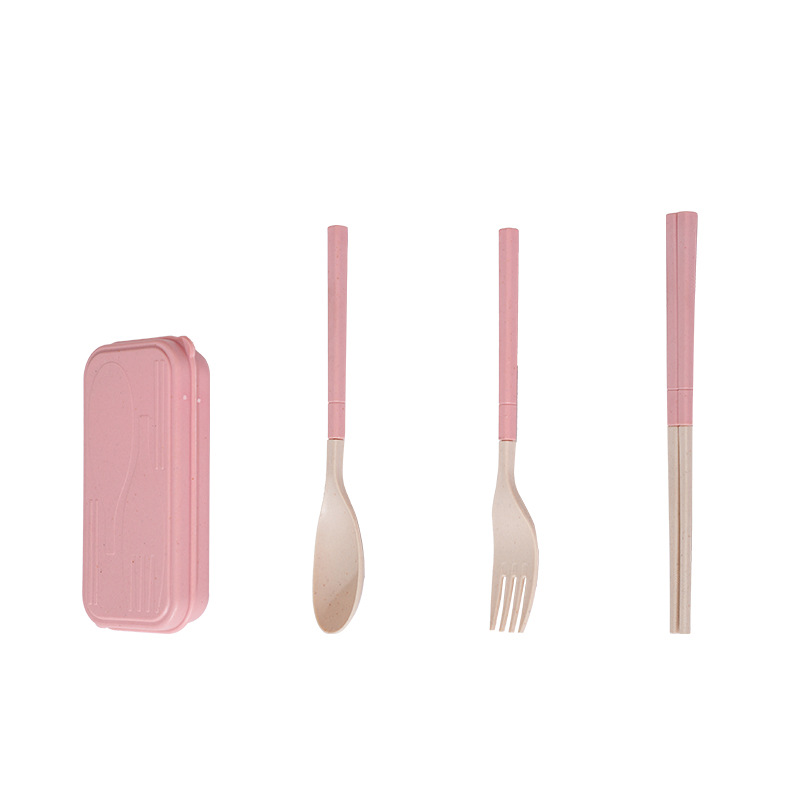 Portable Tableware suit Three-piece Set Student Outdoor Travel Spoon Fork Chopsticks Knife Folding Tableware Wheat Straw Gift