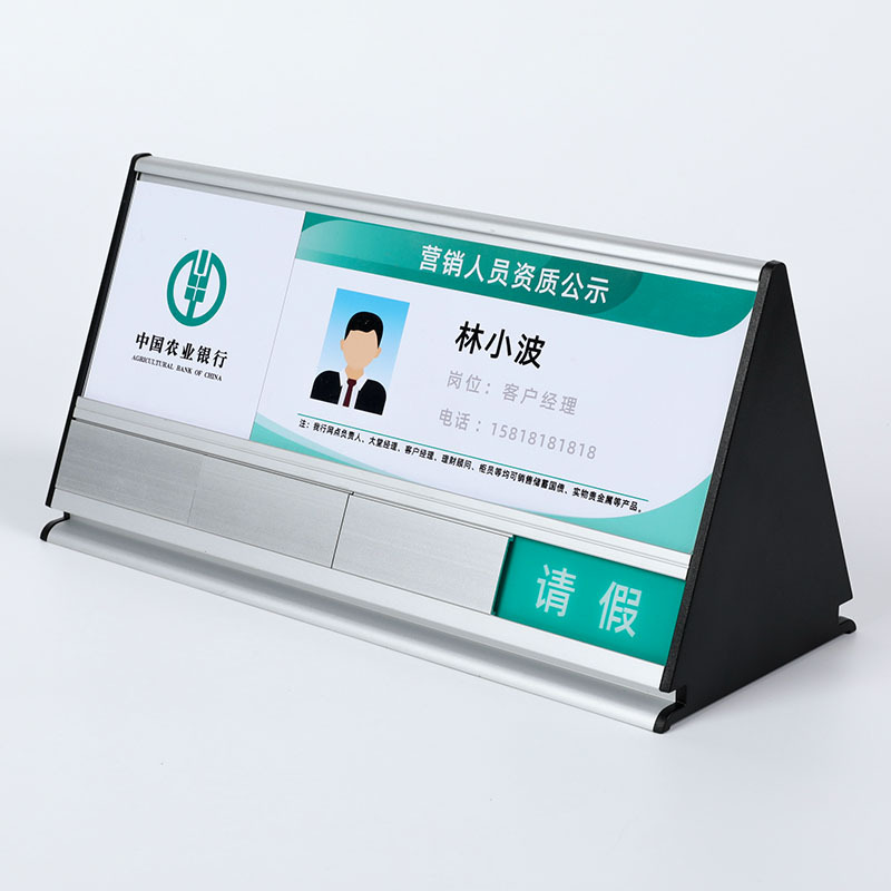 Seat Sign Aluminum Alloy Triangle Table Sign with Status Switchable Window Table Sign Name Tag Bank Lobby Position Sign