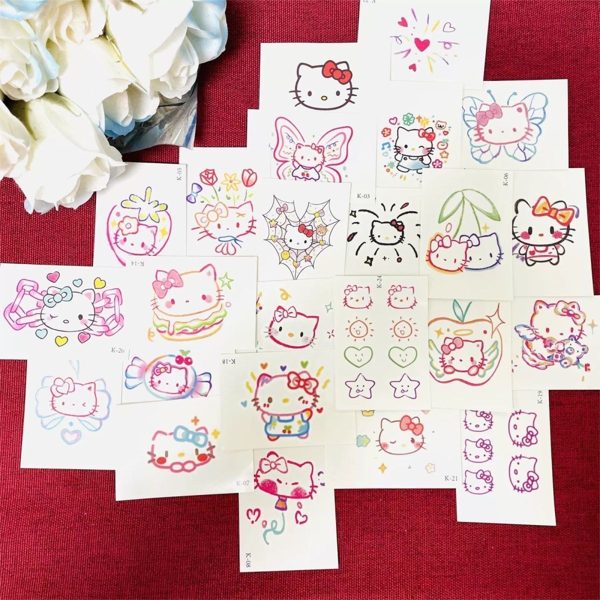 Popular Dopamine Kitty Cat Tattoo Stickers Cute Cartoon Kt Cat Hello Kitty Arm Stickers Ins Style Bow