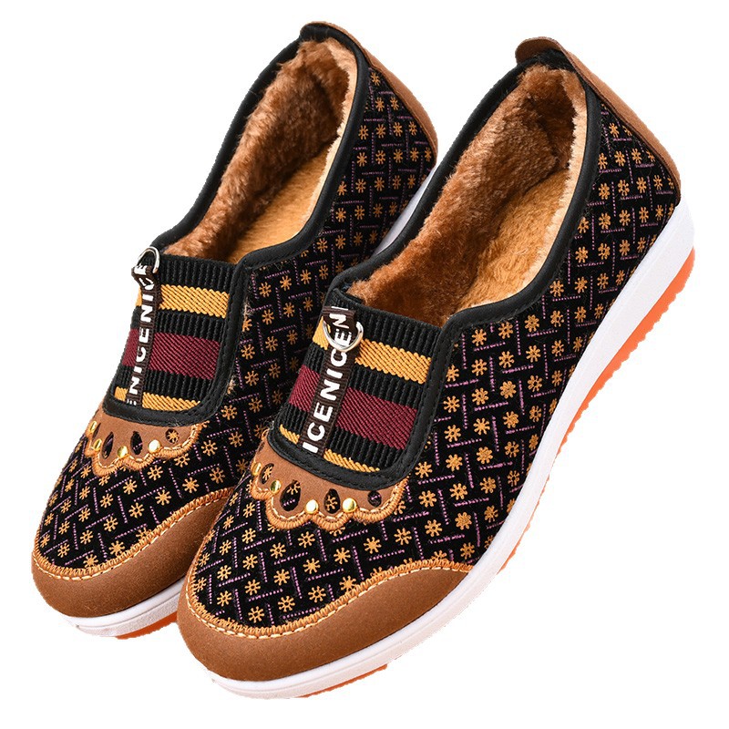 Winter Old Northern Cloth Shoes for Women, Elderly Cotton Shoes, Thickened Warm Mom Shoes, Fleece-Lined Non-Slip Middle-Aged and Elderly Grandma Cotton Boots
