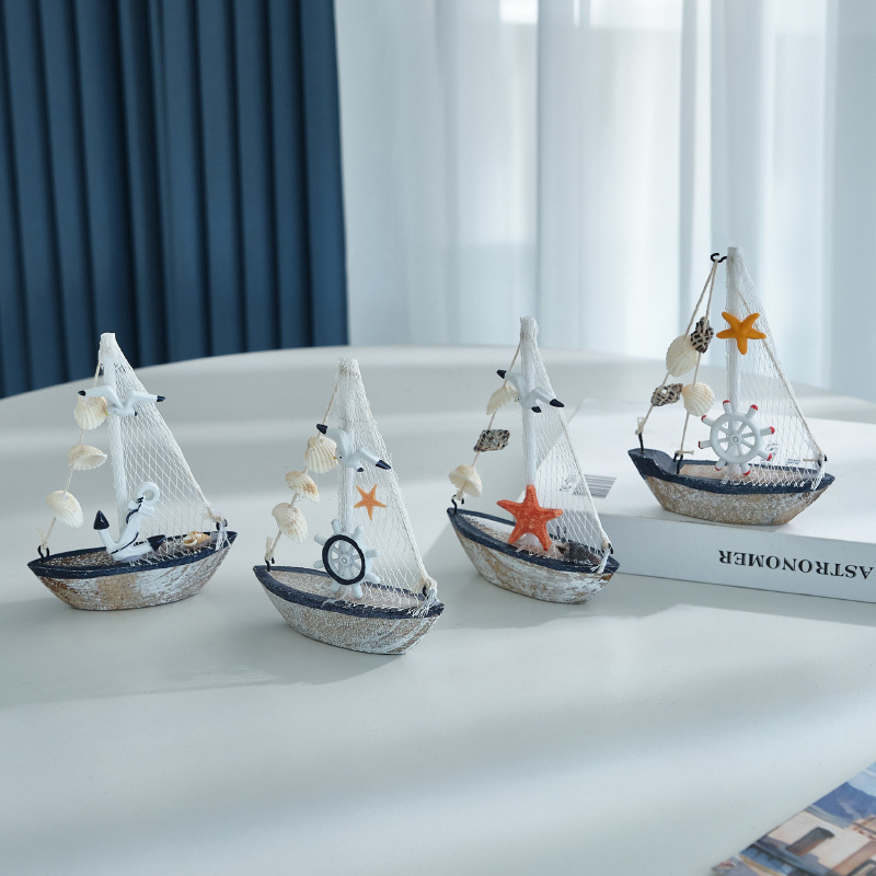 Smooth Sailing Mediterranean Mini Sailing Model Ornaments Old Small Wooden Boat Home Furnishing Creative Desktop Ornaments Decoration