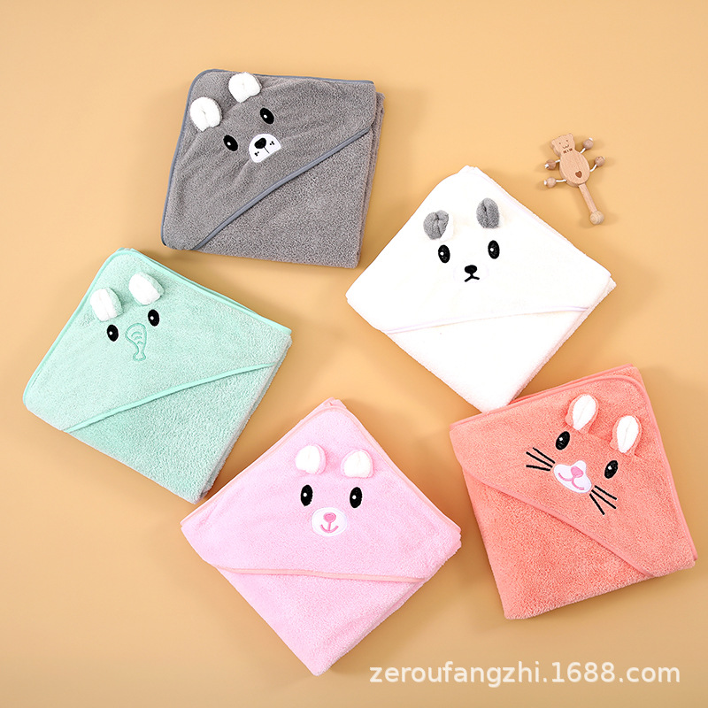 Wholesale Baby Cushion Absorbent Newborn Children Autumn and Winter Class A Bathrobe Thickened Package Cartoon Hooded Bath Towel Cape