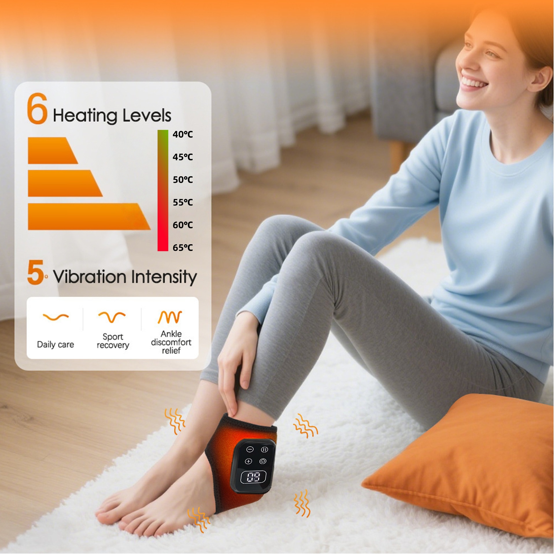 Foot Massager, Electric Heating, Vibration and Warmth Massager, Graphene Hot Compress for Ankle Joint Pain and Heating Physiotherapy