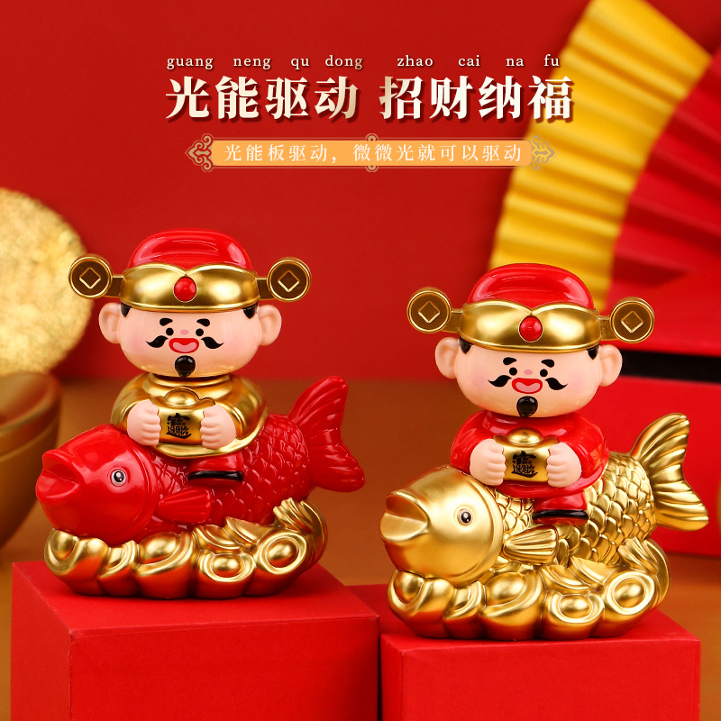 Chinese-Style Fortune Car Solar Auto Ornament Desktop Office Decoration