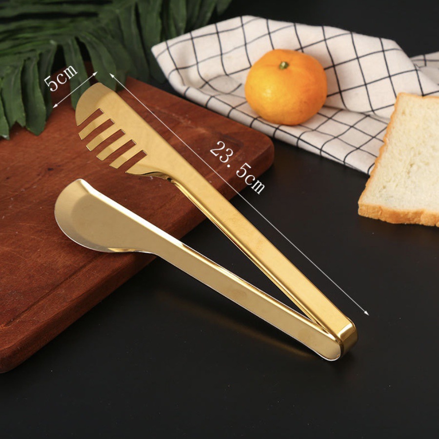 Stainless Steel Gold-Plated Food Tongs, Baking Bread Tongs, Outdoor Barbecue Tongs, Buffet Food Tongs 9inch