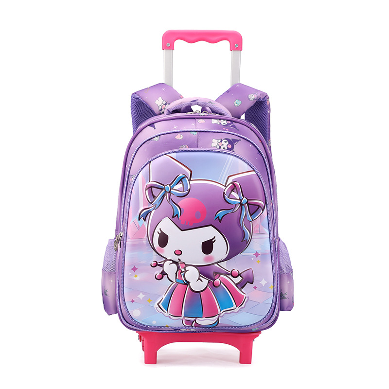 New Primary School Student Trolley Schoolbag 16inch Printed Fabric 2-5Th Grade Cartoon Kuromi Kidsren's Backpack