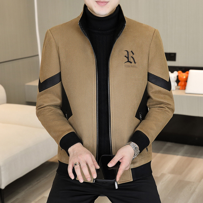 New Stand Collar Jacket for Men 2025 Autumn and Winter Fleece Thickened Versatile Embroidered Casual Jacket Top