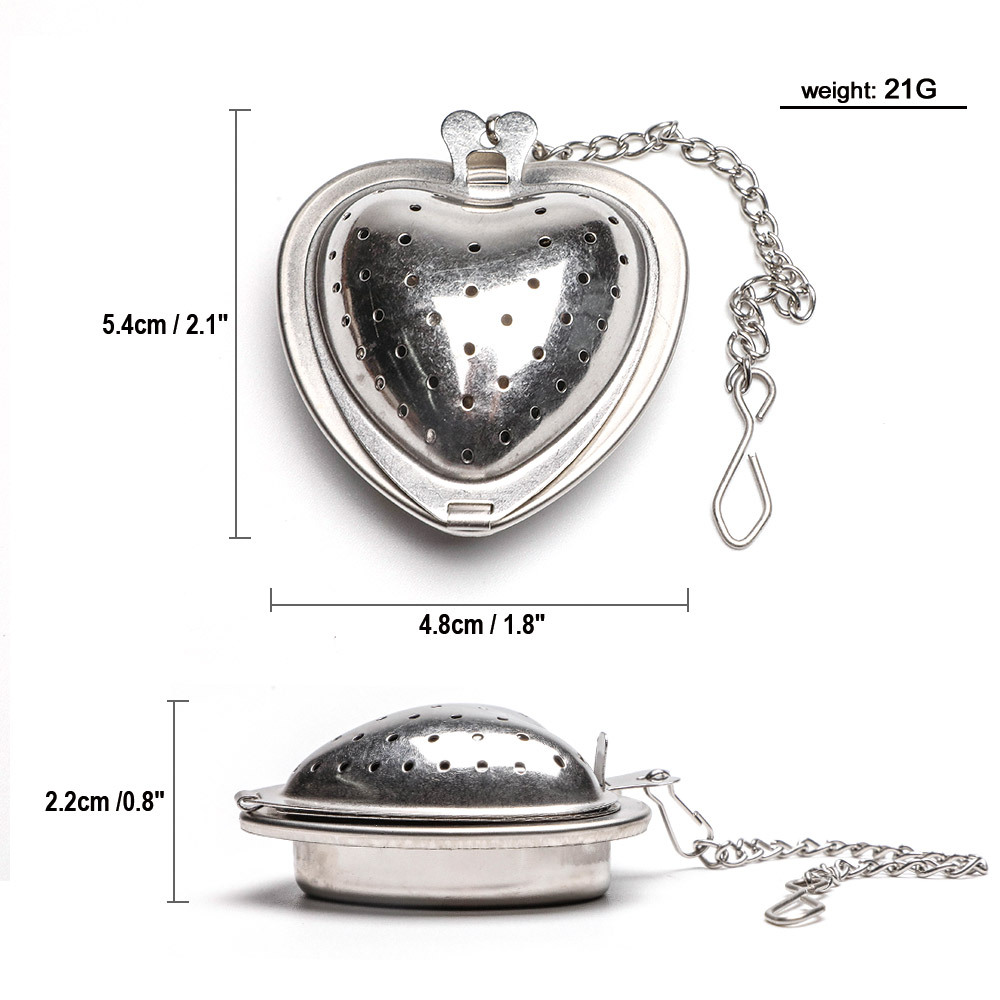 in stock stainless steel 304 heart-shaped tea filter tea compartment modern simple chain love tea drain tea filter bubble tea ball