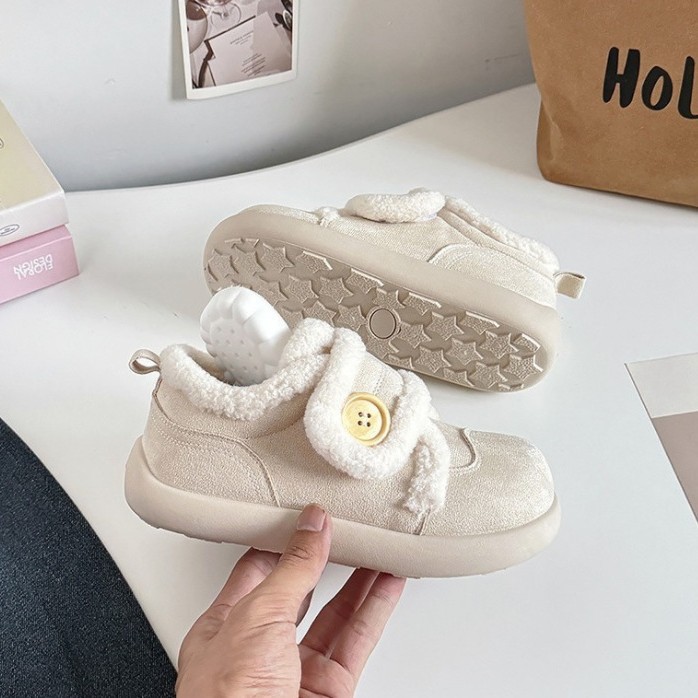 Bell Plus Velvet Flats-Soled Beanie Shoes for Women's Winter Outer Wear 2025 New Velvet Versatile Furry Shoes B3002