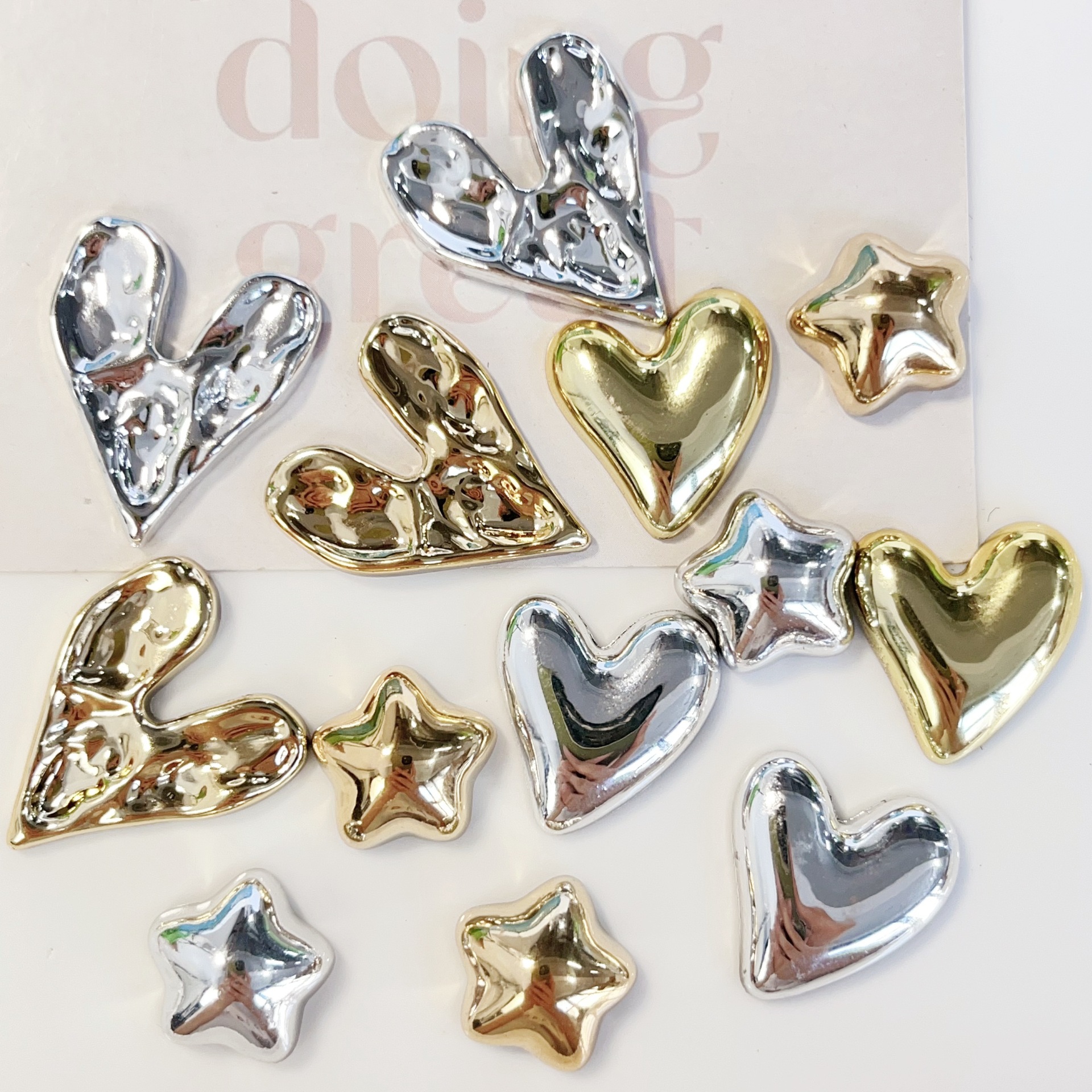 Hot Selling Electroplated Heart Peach Heart Five-Pointed Star DIY Jewelry Accessories Hairpin Headdress Refrigerator Magnet Hole Shoe Material
