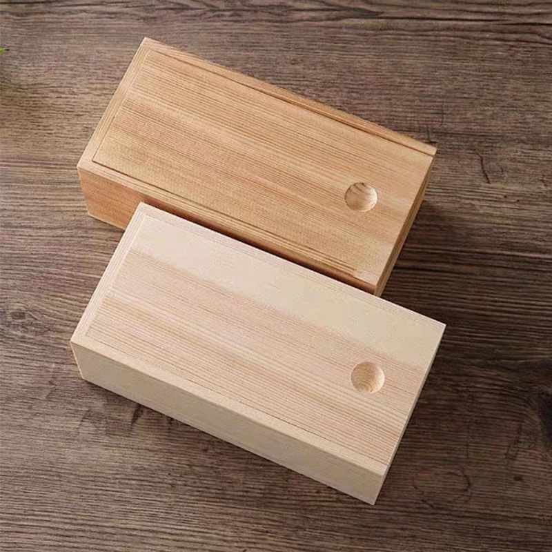 Pull-Out Wooden Box Solid Wood Storage Box Desktop Pine Wood Jewelry Tea Gift Box Wooden Packaging Box