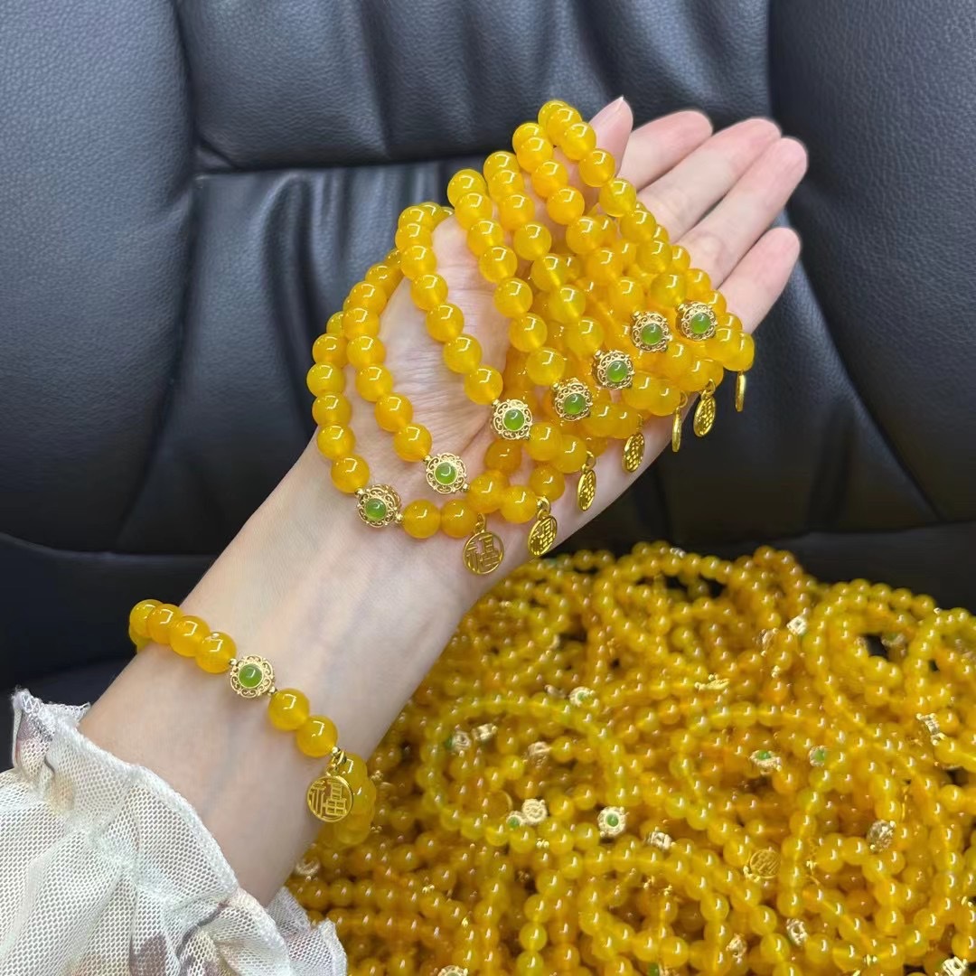Original Yellow Agate Chicken Oil Yellow Single Circle Bracelet Girl's Accessories Retro Style Literary Fortune Tab New Style Women