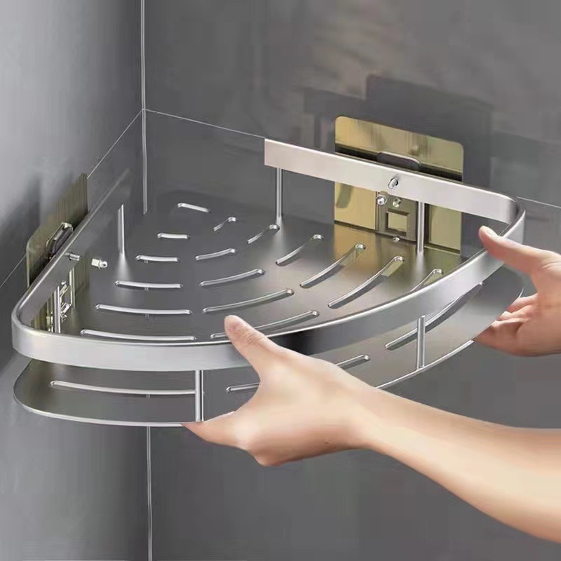 No-Drill Space Aluminum Storage Rack for Toilet Bathroom Storage Rack Wall-Mounted Bathroom Corner Rack