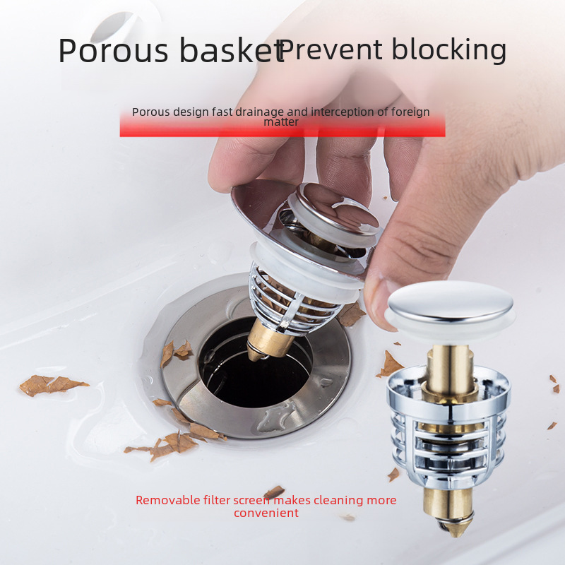 Wash basin leaking plug stainless steel deodorant bounce core press type sink drain wash basin universal accessories