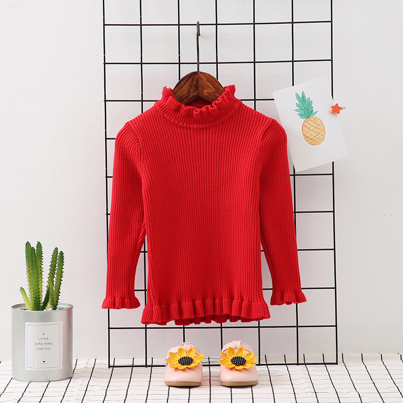 Girls' Sweater 1-2-3-4 Years Old Children's fleece-lined Warm Sweater Baby Girls' Thickened Long-Sleeved Base Sweater
