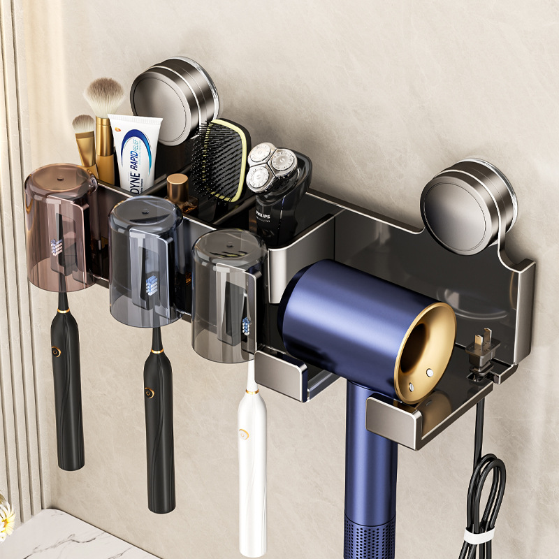 Держатель для зубных щеток на присоске, настенный, без сверления, держатель для фена в ванной, органайзер для зубной пасты и ополаскивателя рта