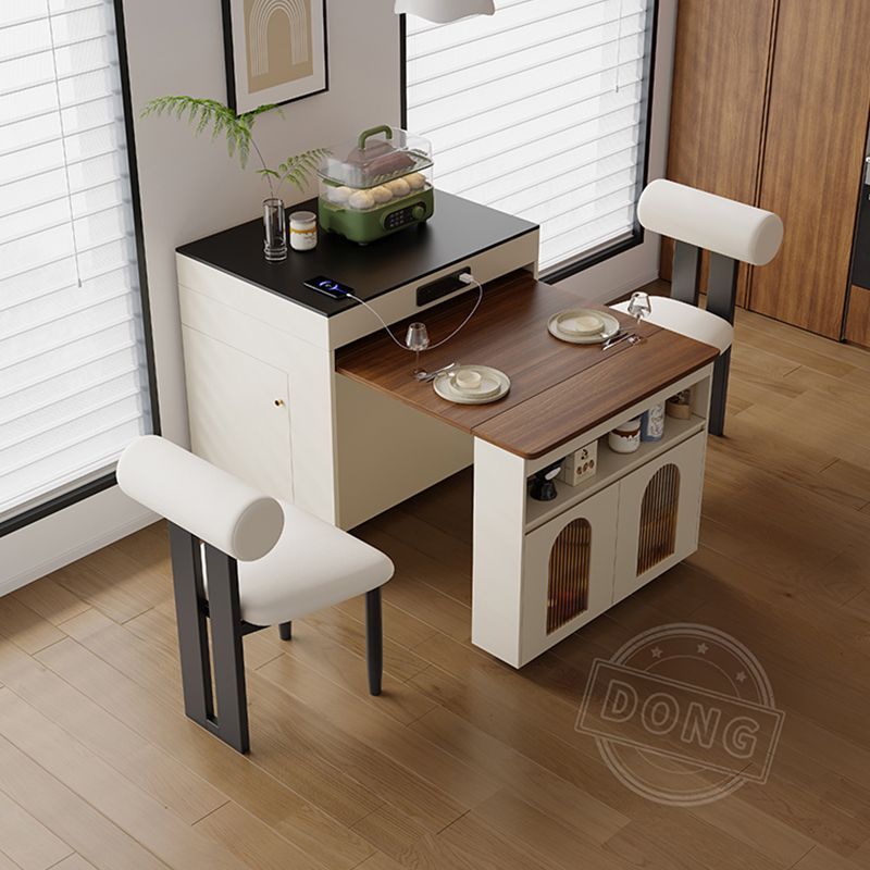 New Island Table Dining Table Integrated Retractable Household Folding Small Apartment Cream Solid Wood Multi-Functional Slate Dining Table