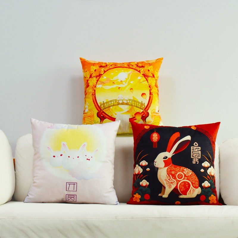 2024 Mid-Autumn Festival Pillow Mooncake Cushion Car Sofa 45cm Printed Square Lumbar Backrest Store Decorative Pillow