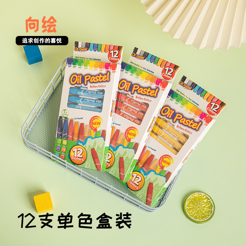 12 color hexagonal oil painting stick monochrome children's kindergarten art institutions heavy color oil crayon painting factory wholesale