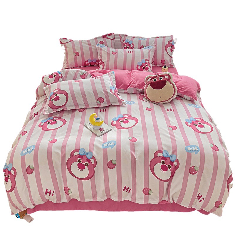 [Cartoon Authentic Authorization] Cartoon Printed Four-Piece Set Washed Cotton Three-Piece Quilt Cover Sheets Gift Wholesale