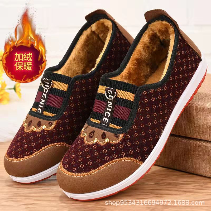 Winter Old Northern Cloth Shoes for Women, Elderly Cotton Shoes, Thickened Warm Mom Shoes, Fleece-Lined Non-Slip Middle-Aged and Elderly Grandma Cotton Boots