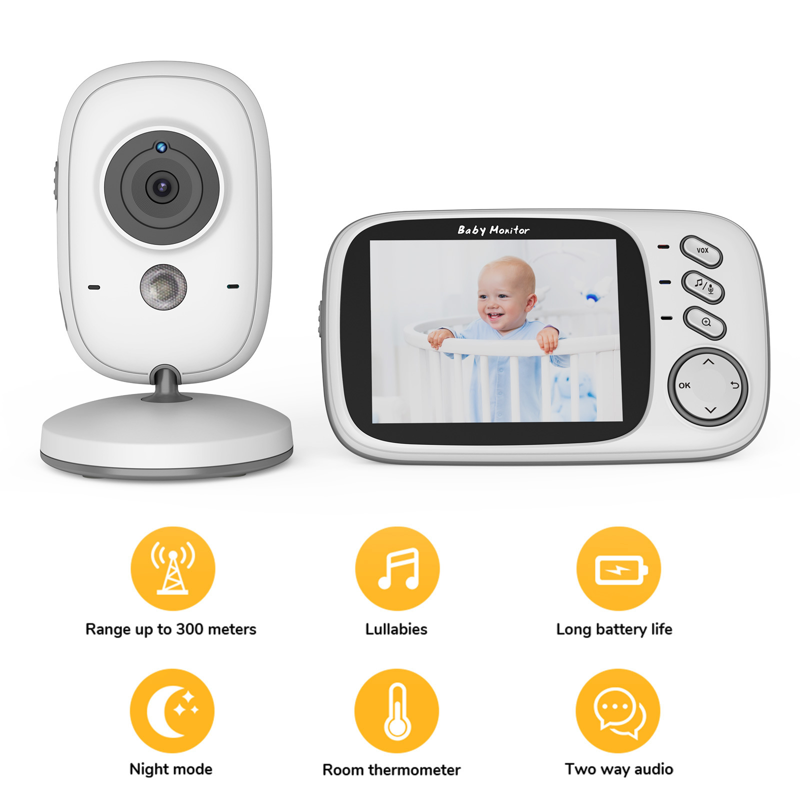 Vb 603-3.2inch Baby Monitor, Real-Time Voice Intercom, Provides Safety Care for Your Baby