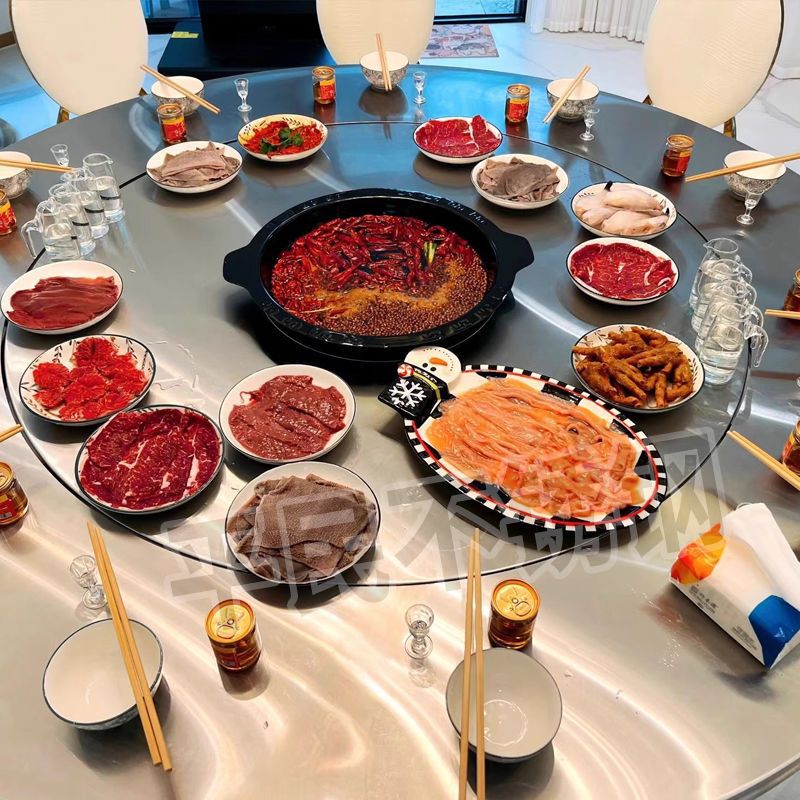 Extra Thick 304 Stainless Steel Induction Cooker Hot Pot Table Rotating Round Table Built-In Turntable Multi-Functional Dining Table