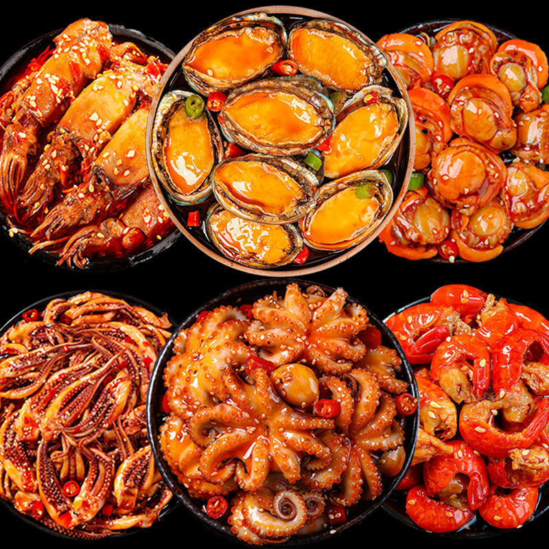 Spicy Octopus Snacks Seafood Ready-To-Eat Squid Abalone Scallops Shrimp Tails Canned Internet-Famous Popular Item