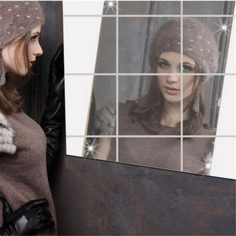 Mirror Wall Stickers DIY Handmade Artwork Cut Sequins Living Room Bedroom Home Decoration Square Mirror Stickers