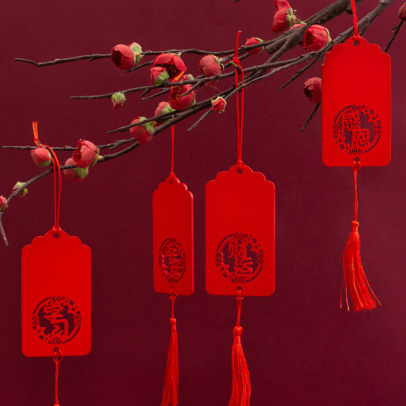 Wooden Wishing Card, Red Blessing Card, Attraction Wishing Card, Wooden Card Hanging Decoration, Temple Scenic Spot Message Card, Handwritten Fortune Card