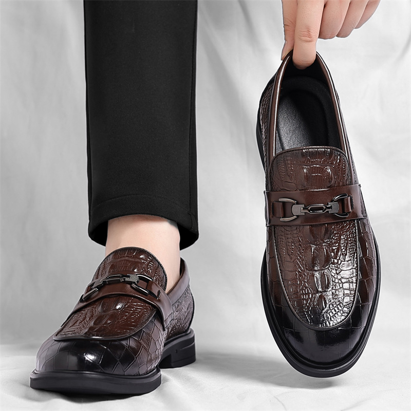 Men's Crocodile Pattern Embossed Pointed Toe Business Formal Slip-On Leather Shoes Pointed Toe Wedding Groom's Shoes Dropshipping