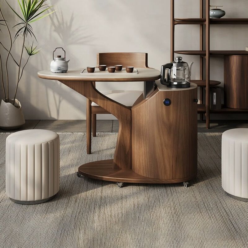 2025 New Balcony Home Slate Tea Table Light Luxury Small Apartment Removable Tea Table Solid Wood Walnut Tea Cart