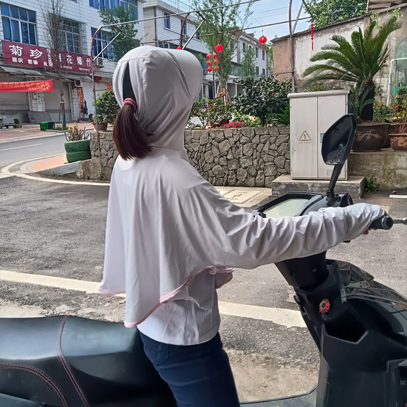 Outdoor Casual Zipper Hat Big Brim Ice Silk Sun Protection Clothing Women's Summer Breathable Loose Long-sleeved Coat Sunshade Clothing