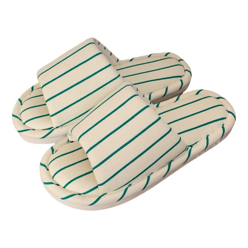 Thin Strips of Simple Stripesd Home Floor Shoes Japanese Style Cotton and Linen Soft Sole All Year Round Universal Air-Conditioned Room Slippers for Women Ins